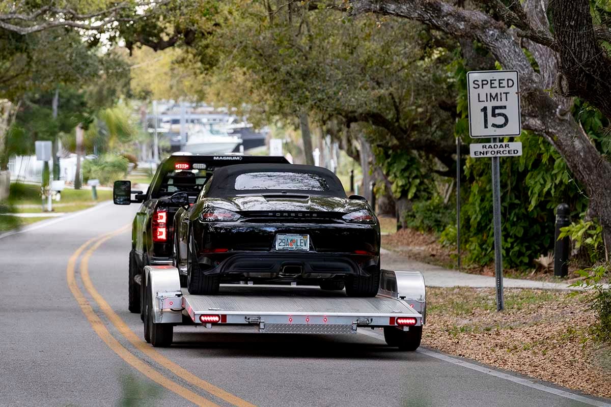 Mission Aluminum Open Car Hauler Trailer Driving