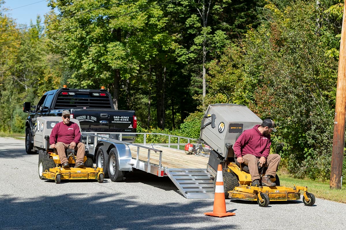 Wood Deck Open Landscape Trailer Mowing Crew